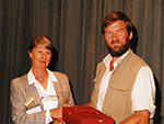 Ruth Baker Walton with Ian Redmond at the Wildlife Art Society Exhibition 2000